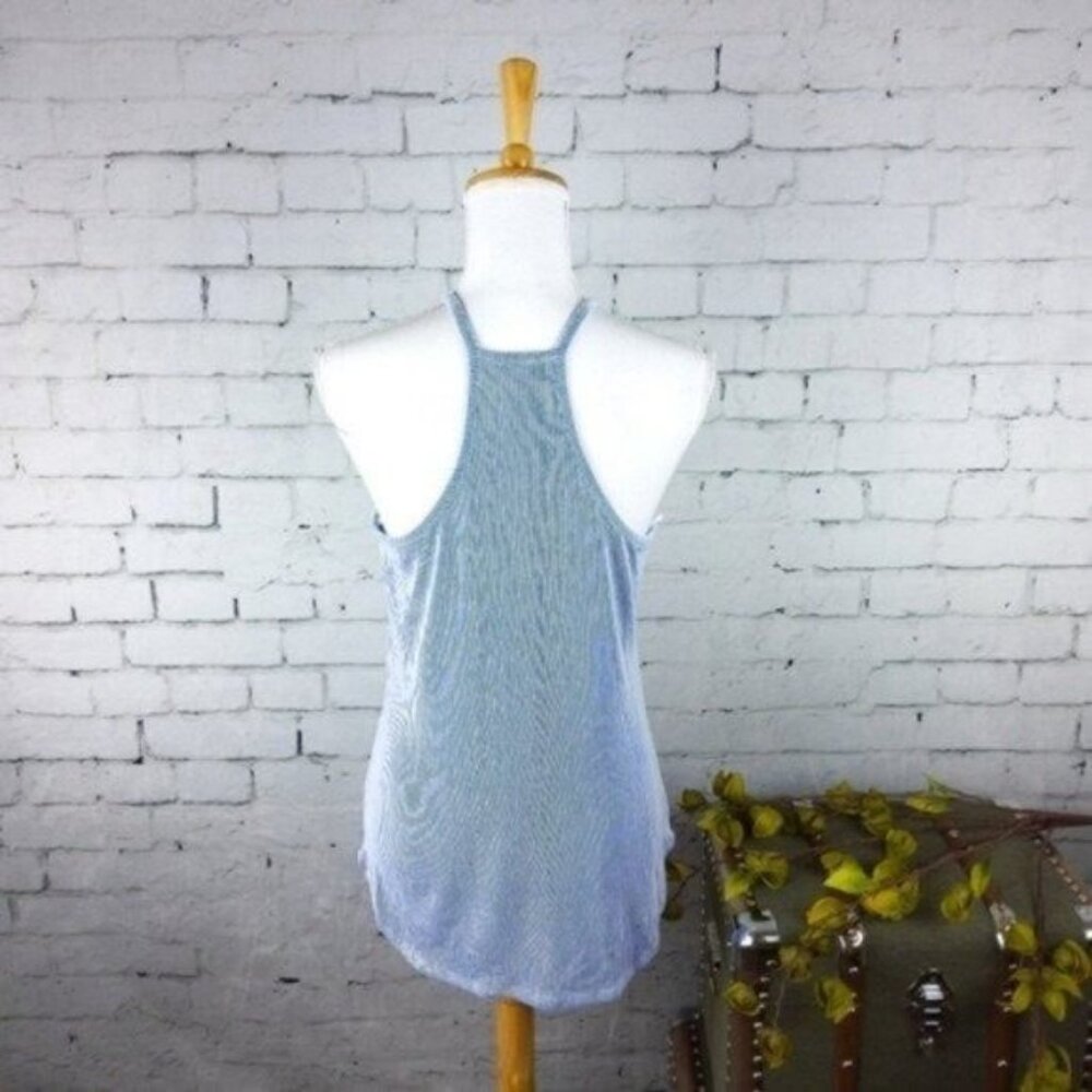 Janette Plus Striped Ribbed Racerback Striped Ribbed Cutaway Tank Top Blue - Picture 3 of 4